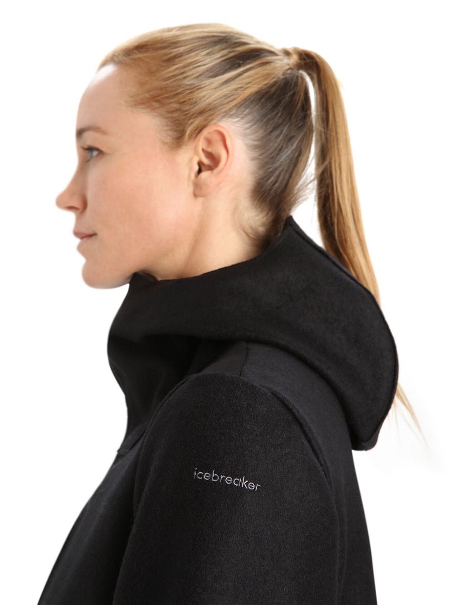 Black Women's Icebreaker Felted Merino Hooded Jackets | USA 1652WNBY